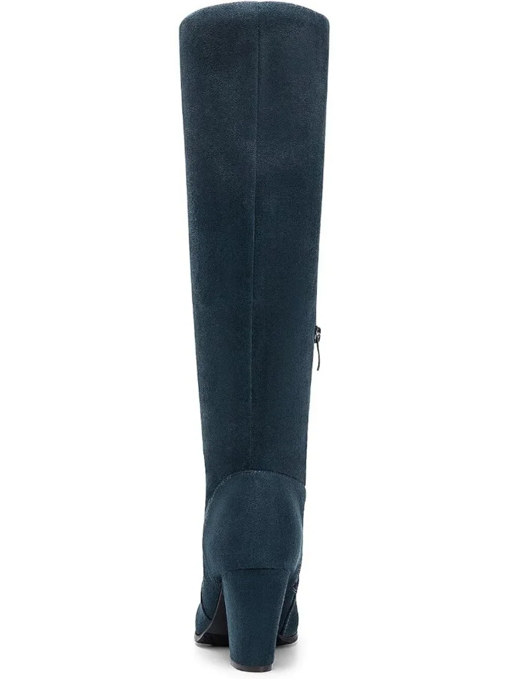 Women's Dark Blue Faux Fur Lined Square Toe Side Zipper Knee High Riding Boots